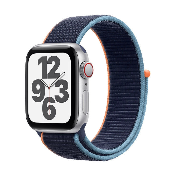 ساعة آبل واتش اس إي - GPS + Cellular - مقاس 44 ملم - بهيكل من الألومنيوم الفضي مع سوار Sport Loop بلون Deep Navy ساعة آبل واتش اس إي - GPS + Cellular - مقاس 44 ملم - بهيكل من الألومنيوم الفضي مع سوار Sport Loop بلون Deep Navy